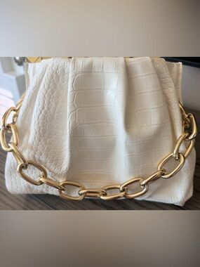 House of Want Croc Embossed Shoulder Bag White Gold Chain